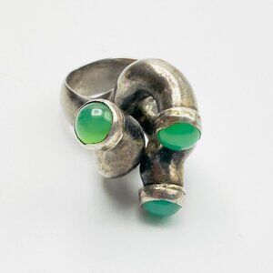 Vintage Brutalist Sterling Silver Chalcedony Ring — Size 5.75 —Rare Studio Piece